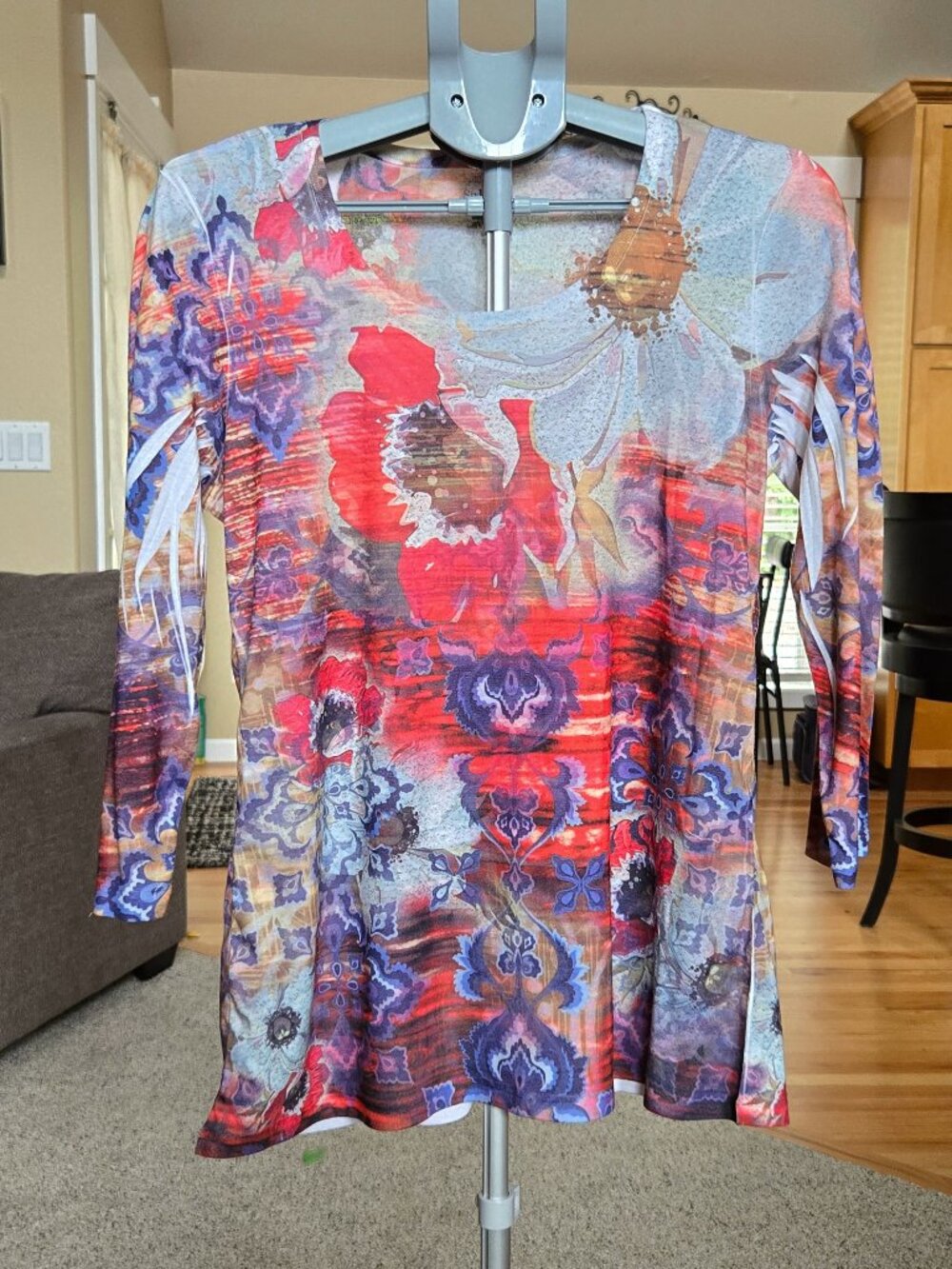 Style & Co sz large artsy colorful 3/4 sleeve pullover top
